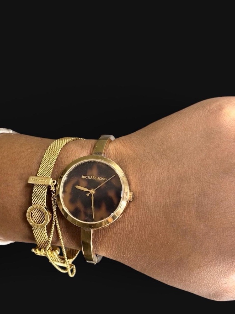 Michael Kors Gold And Tortoiseshell Dial Slim Bangle Watch